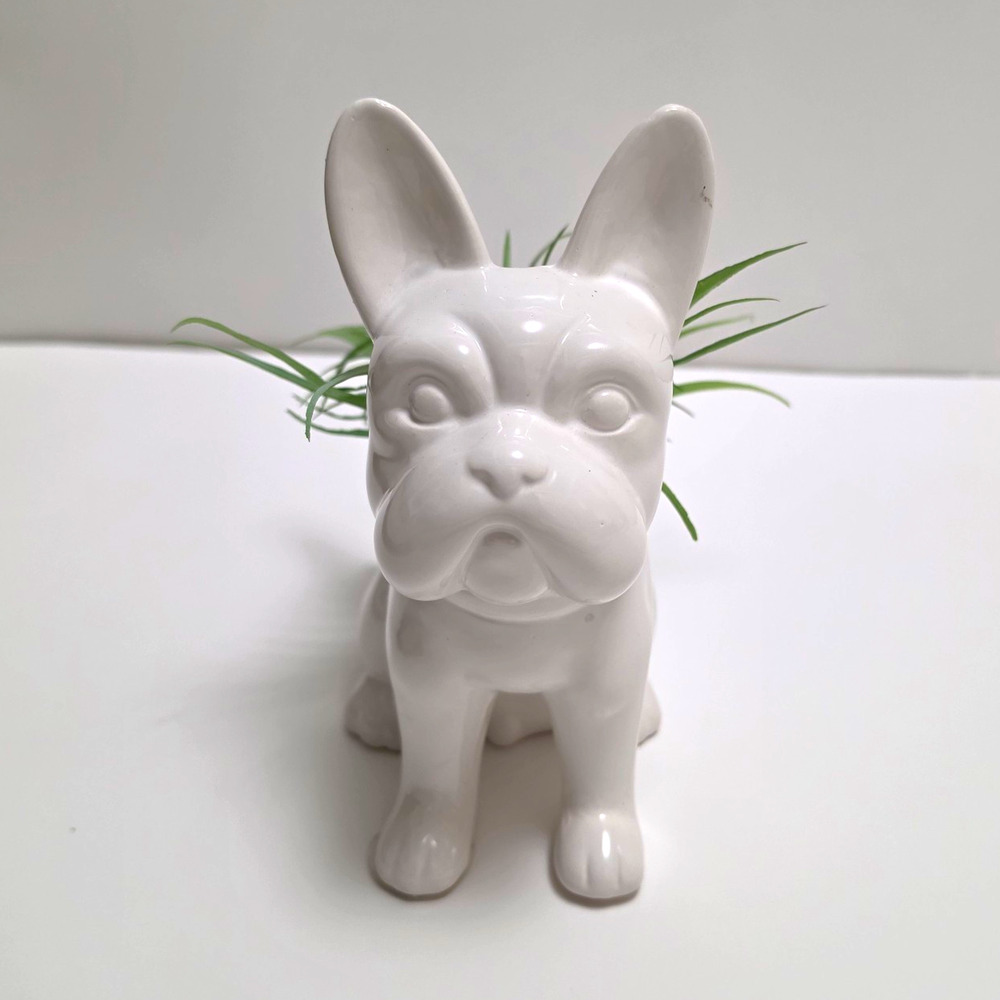White Ceramic French Bulldog Dog Planter Decorative Figurine